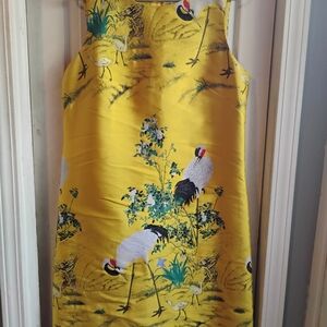 MSSP Max Studio Yellow Crane Print Sleeveless Shift Dress Size 10
